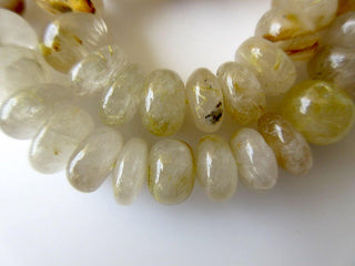 Natural Gold Rutilated Quartz Rondelle Beads, Gold Rutile Quartz Beads, 8.5mm to 14mm Beads, 18 Inch Strand, GDS675