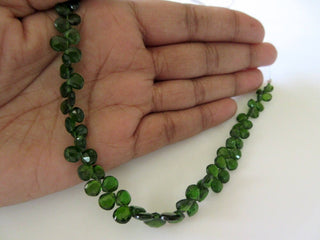 Green Chrome Tourmaline Faceted Heart Briolette Beads, Chrome Dravite Green Tourmaline Beads, 4mm To 8mm, 8 Inch Strand, GDS683