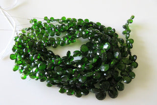 Green Chrome Tourmaline Faceted Heart Briolette Beads, Chrome Dravite Green Tourmaline Beads, 4mm To 8mm, 8 Inch Strand, GDS683