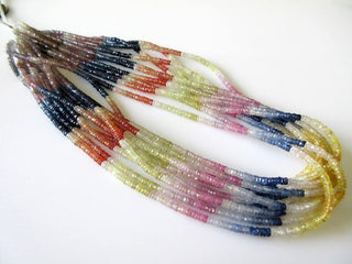 3mm Multi Sapphire Faceted Tyre Rondelle Beads, Blue/Yellow/Pink Sapphire Beads, Sold As 8.5 Inch Strand/17 Inch Strand, GDS685