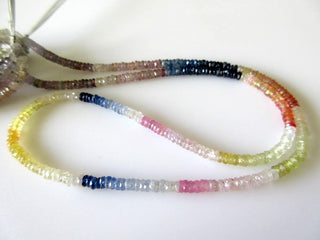 3mm Multi Sapphire Faceted Tyre Rondelle Beads, Blue/Yellow/Pink Sapphire Beads, Sold As 8.5 Inch Strand/17 Inch Strand, GDS685