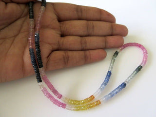 Multi Sapphire Faceted Tyre Rondelle Beads, 3mm Blue Sapphire Yellow Sapphire Pink Sapphire Beads, 17 Inch, GDS687