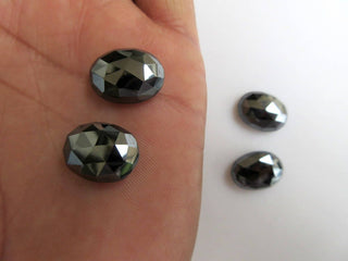 6 Pieces 16x12mm Natural Hematite Oval Shaped Rose Cut Faceted Flat Back Loose Cabochons BB441