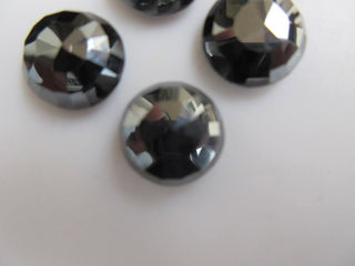 6 Pieces 14x14mm Natural Hematite Round Shaped Rose Cut Faceted Flat Back Loose Cabochons BB444