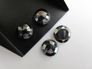 6 Pieces 14x14mm Natural Hematite Round Shaped Rose Cut Faceted Flat Back Loose Cabochons BB444