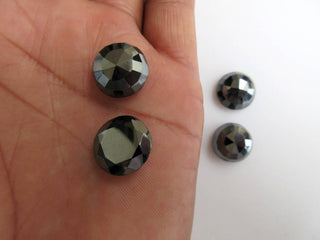 6 Pieces 14x14mm Natural Hematite Round Shaped Rose Cut Faceted Flat Back Loose Cabochons BB444