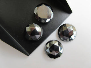 4 Pieces 16x16mm Natural Hematite Round Shaped Faceted Rose Cut Flat Back Loose Cabochons BB449