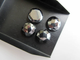 4 Pieces 16x16mm Natural Hematite Round Shaped Faceted Rose Cut Flat Back Loose Cabochons BB449