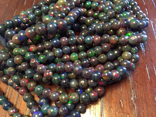 Rare Black Opal Smooth Round Beads, Ethiopian Welo Black Opal Beads, 16 Inch Strand, 5mm To 6.5mm Beads, GDS683