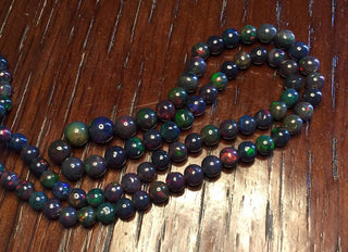 Rare Black Opal Smooth Round Beads, Ethiopian Welo Black Opal Beads, 16 Inch Strand, 5mm To 6.5mm Beads, GDS683