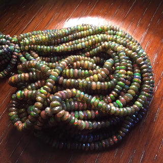 Ethiopian Black Opal Faceted Rondelle Beads, Ethiopian Welo Black Opal Beads, 4mm To 7mm Beads, 16 Inch Strand, GDS697