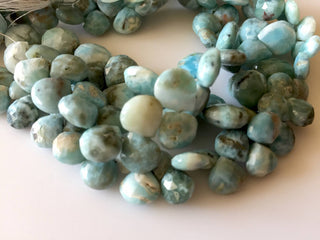 7mm To 8mm Natural Larimar Faceted Heart Shaped Briolette Beads, Larimar Jewelry, Larimar Stone, Sold As 4 Inch/8 Inch Strand, GDS709