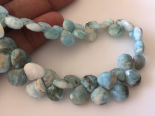 9mm To 11mm Natural Larimar Faceted Heart Shaped Briolette Beads, Larimar Jewelry, Larimar Stone, 8 Inch Strand, GDS710