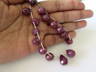 Natural Untreated Red Ruby Teardrop Briolettes, Faceted Ruby Briolette Beads, 13 Pieces, 8mm To 14mm Approx, GDS713