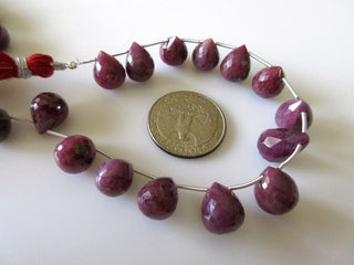 Natural Untreated Red Ruby Teardrop Briolettes, Faceted Ruby Briolette Beads, 13 Pieces, 8mm To 14mm Approx, GDS713