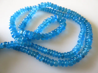 Finest Quality Apatite Smooth Rondelle Beads, Neon Blue Apatite Rondelles, 3mm To 5mm Apatite, 18 Inch Strand, GDS719