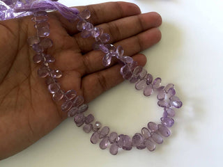 Faceted Pink Amethyst Pear Shape Briolette Beads, 9mm To 12mm Amethyst Pear beads, 10 Inch Strand, GDS796