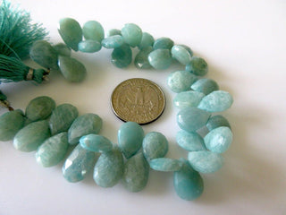 Faceted Blue Green Amazonite Pear Shaped Briolette Beads, Natural Amazonite Gemstone Beads, 14mm Beads, 7.5 Inch Strand, GDS721