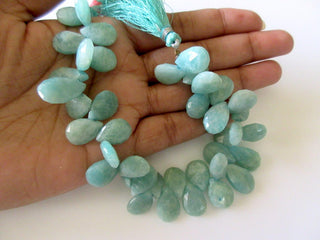 Faceted Blue Green Amazonite Pear Shaped Briolette Beads, Natural Amazonite Gemstone Beads, 14mm Beads, 7.5 Inch Strand, GDS721