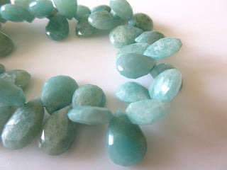Faceted Blue Green Amazonite Pear Shaped Briolette Beads, Natural Amazonite Gemstone Beads, 14mm To 12mm Beads, 7.5 Inch Strand, GDS722