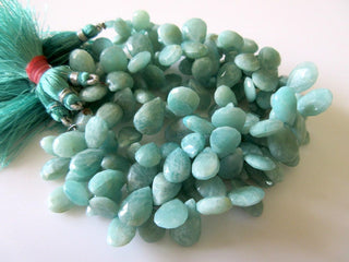 Faceted Blue Green Amazonite Pear Shaped Briolette Beads, Natural Amazonite Gemstone Beads, 14mm To 12mm Beads, 7.5 Inch Strand, GDS722