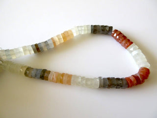 Gray Peach White Moonstone Faceted Tyre Rondelle Beads, 7mm AAA Natural Multi Moonstone Beads, 9 Inch Strand, Gds731