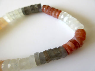 Gray Peach White Moonstone Faceted Tyre Rondelle Beads, 7mm AAA Natural Multi Moonstone Beads, 9 Inch Strand, Gds731