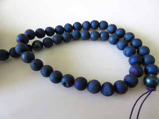 Sparkly Matte Natural Agate Druzy Beads, Color Enhanced Blue Druzy Beads, 8mm Beads, 15 Inch Strand, GDS733