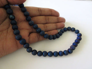 Sparkly Matte Natural Agate Druzy Beads, Color Enhanced Blue Druzy Beads, 8mm Beads, 15 Inch Strand, GDS733