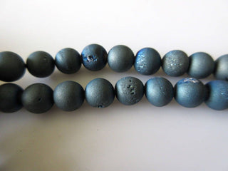 Turquoise Blue Sparkly Matte Natural Agate Druzy Beads, Color Treated Druzy Beads, 8mm Beads, 15 Inch Strand, GDS734