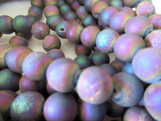 Sparkly Matte Purple Pink Natural Agate Druzy Beads, Color Treated Druzy Beads, 8mm Beads, 15 Inch Strand, GDS735