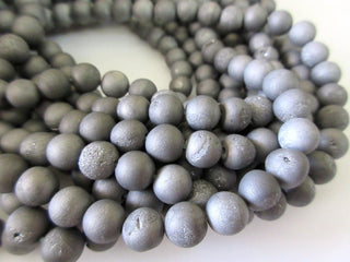Sparkly Matte Natural Agate Druzy Grey Silver Color Beads, Color Treated Druzy Beads, 8mm Beads, 15 Inch Strand, GDS736