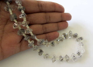 10mm To 11mm Centre Side Drilled Herkimer Diamond Nugget, Raw Herkimer Diamond Tumble Beads, 12 Inch Strand, GDS743