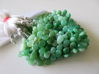 Uniform Size Natural Chrysoprase Smooth Pear Briolette Beads, 7 Inches Of 9x11mm Green Chrysoprase Beads, GDS751