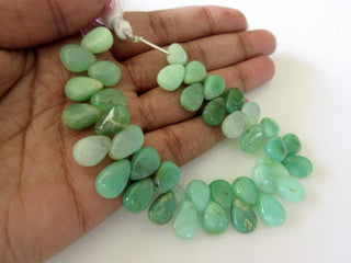 Uniform Size Natural Chrysoprase Smooth Pear Briolette Beads, 7 Inches Of 9x11mm Green Chrysoprase Beads, GDS751