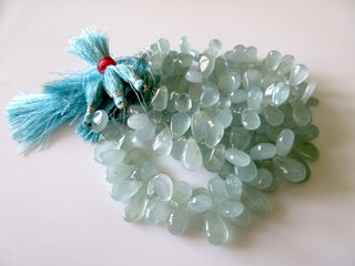 Natural Aquamarine Smooth Pear Briolette Beads, 7 Inches Of 12mm To 13mm Aquamarine Beads, GDS753