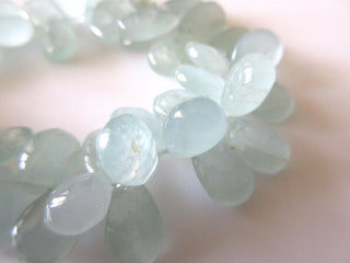 Natural Aquamarine Smooth Pear Briolette Beads, 7 Inches Of 12mm To 13mm Aquamarine Beads, GDS753