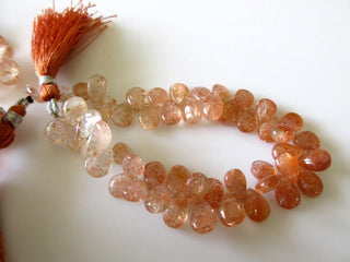 Uniform Size Natural Sunstone Smooth Pear Shaped Briolette Beads, 8 Inches Of 7x10mm Sunstone Beads, GDS754