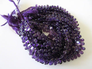 Uniform Size Natural Purple Amethyst Smooth Pear Shaped Briolette Beads, 9 Inches Of 5x6mm AAA Amethyst Beads, GDS756