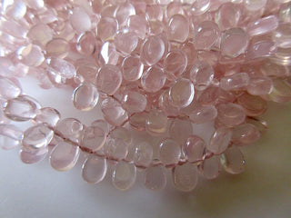 Uniform Size Natural Rose Quartz Smooth Pear Shaped Briolette Beads, 9 Inches Of 5x6mm AAA Pink Quartz Beads, Gds759