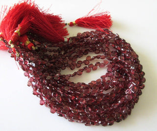 Uniform Size Natural Smooth Garnet Heart Shaped Briolette Beads, 10 Inches Of 5mm AAA Garnet Beads, Gds760