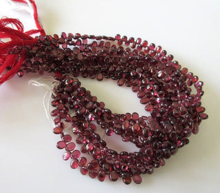 Uniform Size Natural Smooth Garnet Pear Shaped Briolette Beads, 9 Inches Of Tiny 4x5mm AAA Garnet Beads, Gds763