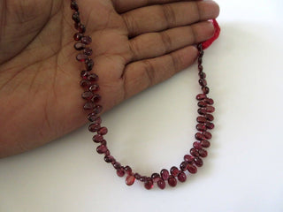 Uniform Size Natural Smooth Garnet Pear Shaped Briolette Beads, 9 Inches Of Tiny 4x5mm AAA Garnet Beads, Gds763