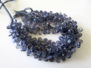 Natural Smooth Iolite Pear Shaped Briolette Beads, 9 Inches Of Tiny Uniform Size Calibrated 5x8mm Iolite Beads, GDS765