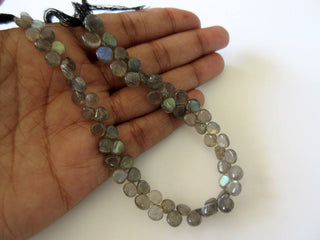 Natural Smooth Labradorite Heart Shaped Briolette Beads, 8 Inches Of 5mm To 7mm Labradorite Beads, GDS769