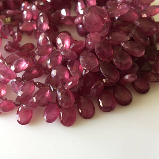 Faceted Glass Filled Ruby Pear Shaped Briolette Beads, Pink Ruby Beads, 8mm To 11mm Beads, 8 Inch Strand, GDS772