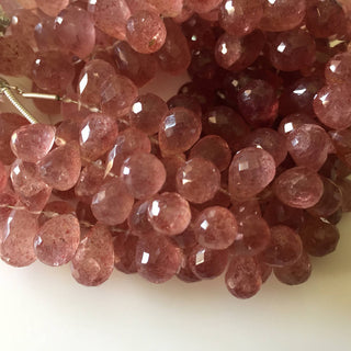 Rare AAA Pink Natural Strawberry Quartz Faceted Teardrop Briolette Beads, 10mm To 11mm Strawberry Quartz Drop Beads, 6.5 Inch Strand, GDS779
