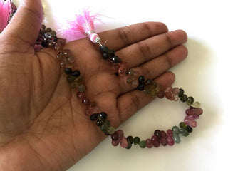 Pink Tourmaline Green Tourmaline Tear Drop Beads, Natural Multi Tourmaline Tear Drop Briolette Beads, 9 Inches, 5x7mm Approx GDS787