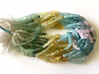 6mm Natural Multi Aquamarine Rondelle Beads, Pink Yellow Blue Aquamarine Button Beads, 13 Inch Strand, GDS804