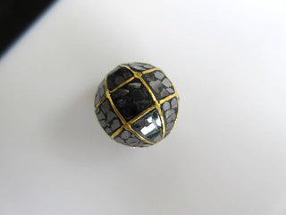 1 Piece 6mm/8mm/10mm/12mm/14mm/16mm/18mm/20mm Black Diamond Slice Ball Beads, Rough Diamond & 22KT Gold Enamel Natural Diamond Bead, DDS540